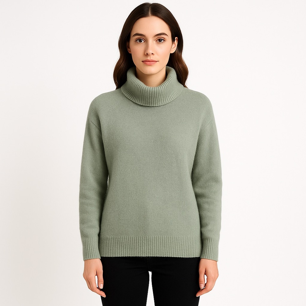 VTG Womens Turtleneck Sweater Lambswool Angora Rabit Hair Size Large Green *Read